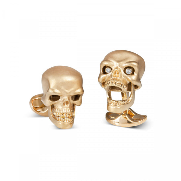 deakin & francis Gold Plated Sterling Silver Skull Cufflinks With Diamond Eyes
