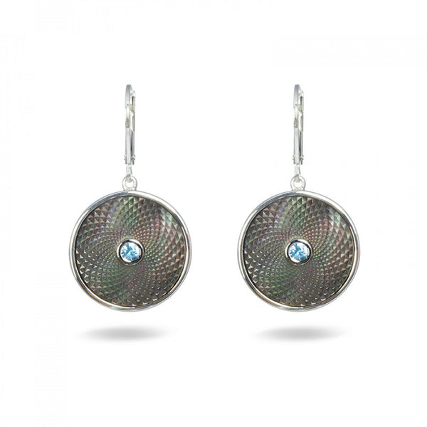 deakin & francis Grey Mother-of-Pearl Dreamcatcher Earrings with Aquamarine Gem