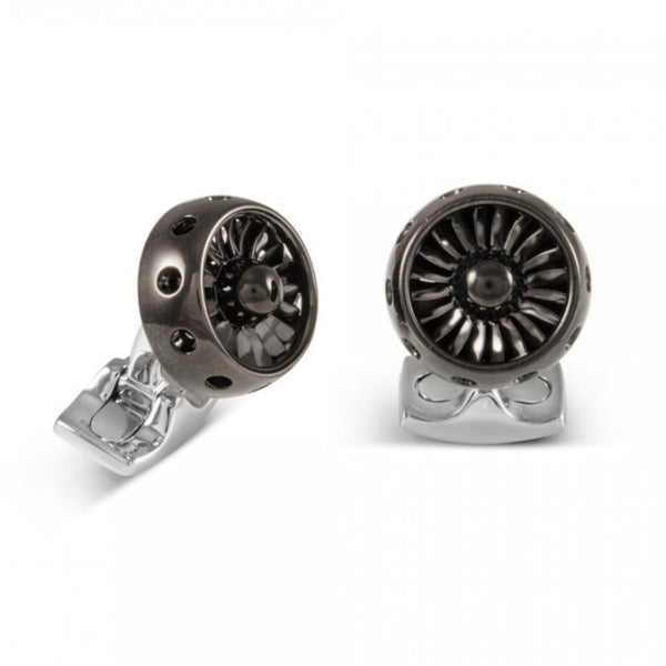 deakin & francis Jet Turbine Engine Cufflinks in Polished Black Rhodium