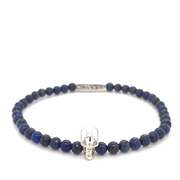 deakin & francis Lapis Lazuli Bead Stretch Bracelet with Silver Skull