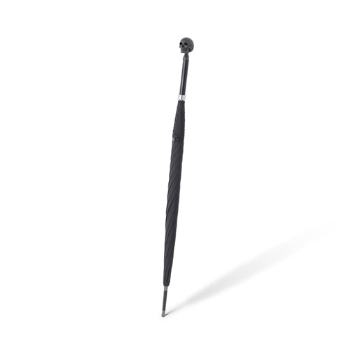 deakin & francis Large Black Umbrella With Skull Head Handle In Matte Black Finish