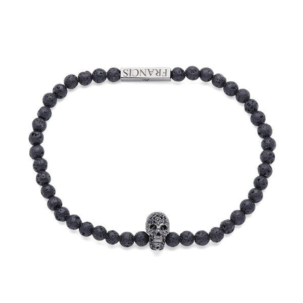 Deakin & Francis Lava Bead Stretch Bracelet With Black Spinel Skull