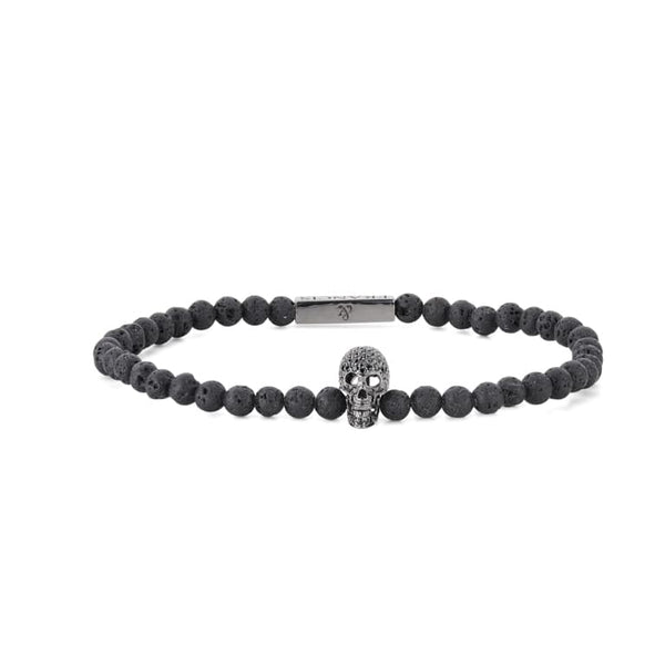 deakin & francis Lava Bead Stretch Bracelet With Black Spinel Skull