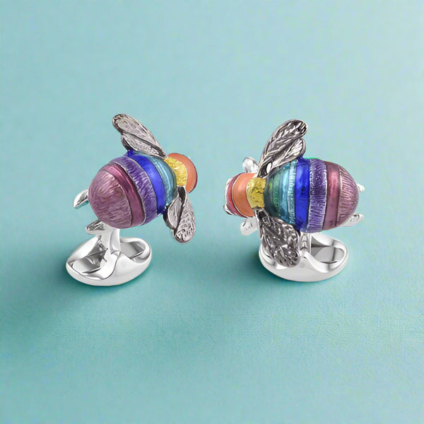 Deakin & Francis Limited Edition Sterling Silver Rainbow Bumble Bee Cufflinks