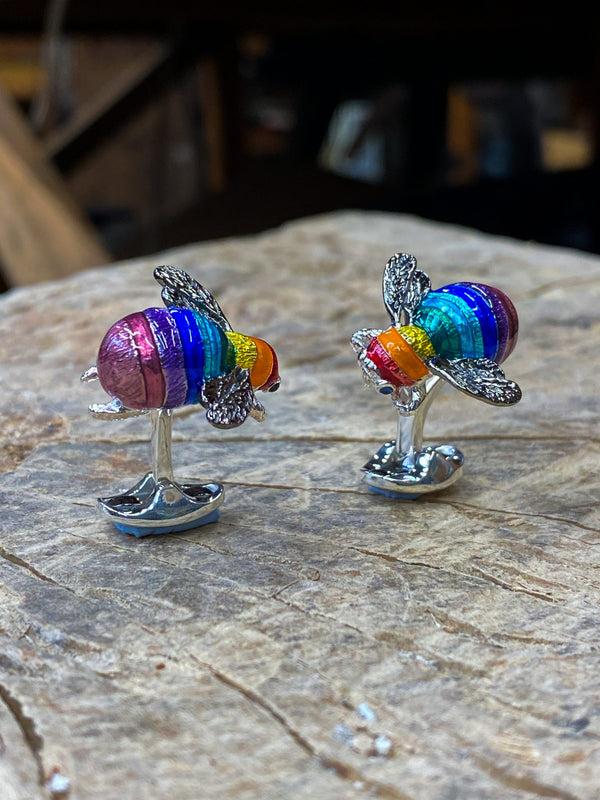 Deakin & Francis Limited Edition Sterling Silver Rainbow Bumble Bee Cufflinks