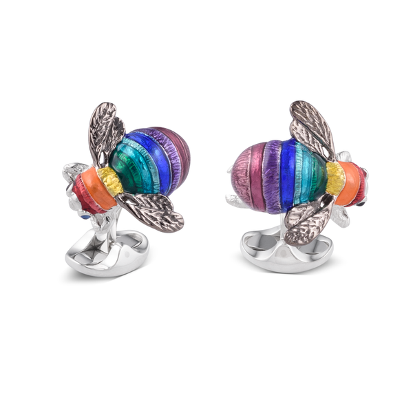 deakin & francis Limited Edition Sterling Silver Rainbow Bumble Bee Cufflinks