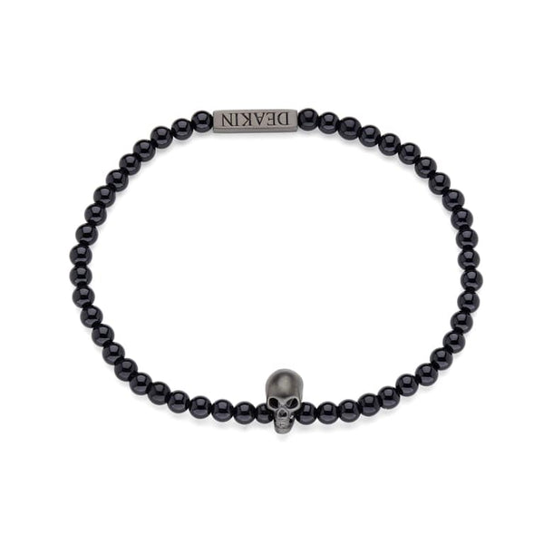 Deakin & Francis Onyx Bead Stretch Bracelet With Black Skull