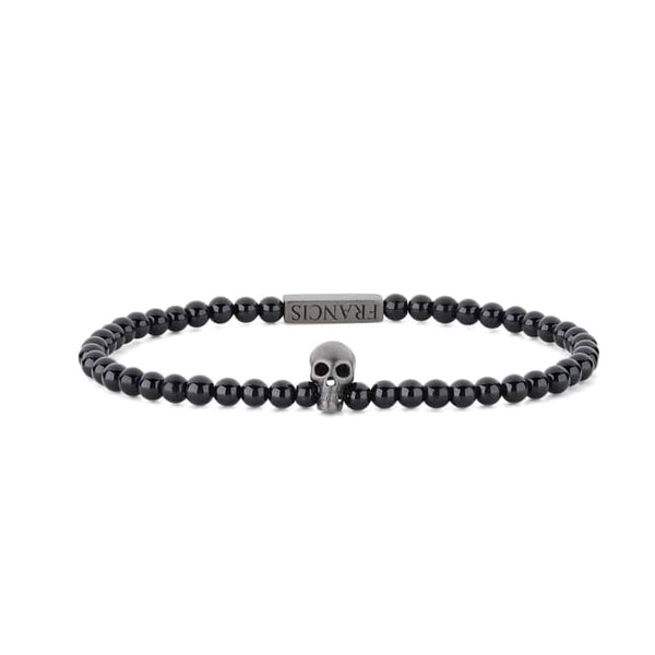 deakin & francis Onyx Bead Stretch Bracelet With Black Skull