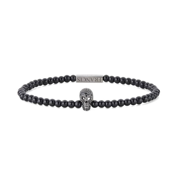 deakin & francis Onyx Bead Stretch Bracelet With Black Spinel Skull
