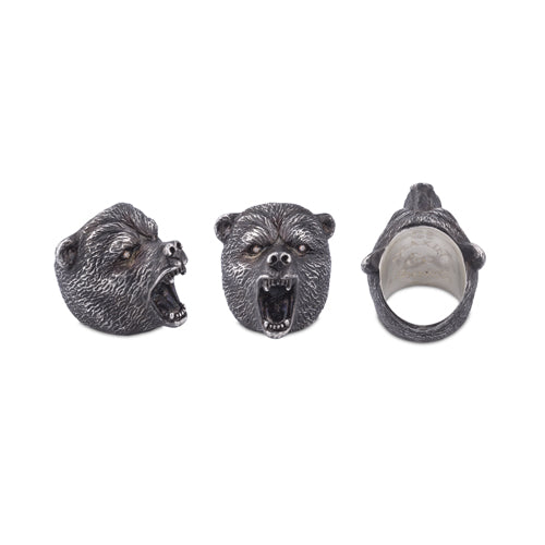 Deakin & Francis Oxidised Sterling Silver Brave Bear Ring