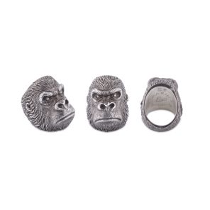 Deakin & Francis Oxidised Sterling Silver Grumpy Gorilla Ring