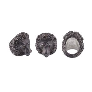 Deakin & Francis Oxidised Sterling Silver Proud Lion Ring