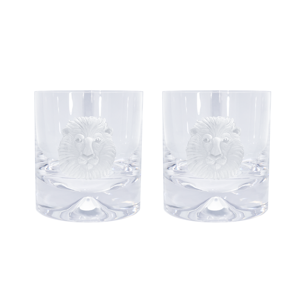 deakin & francis Pair of Glass Tumblers With Engraved Lion