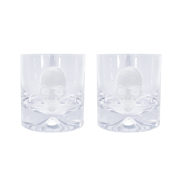deakin & francis Pair of Glass Tumblers With Engraved Skull