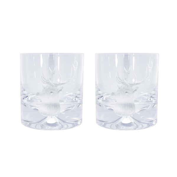 deakin & francis Pair of Glass Tumblers With Engraved Stag