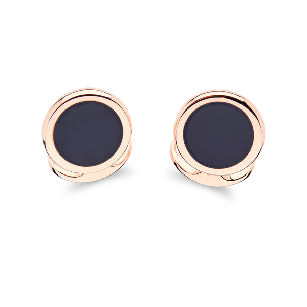deakin & francis Rose Gold Sterling Silver Cufflinks with Onyx Inlay