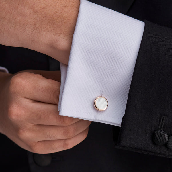 Deakin & Francis Rose Gold Sterling Silver Round Cufflinks With Mother-of-Pearl Inlay