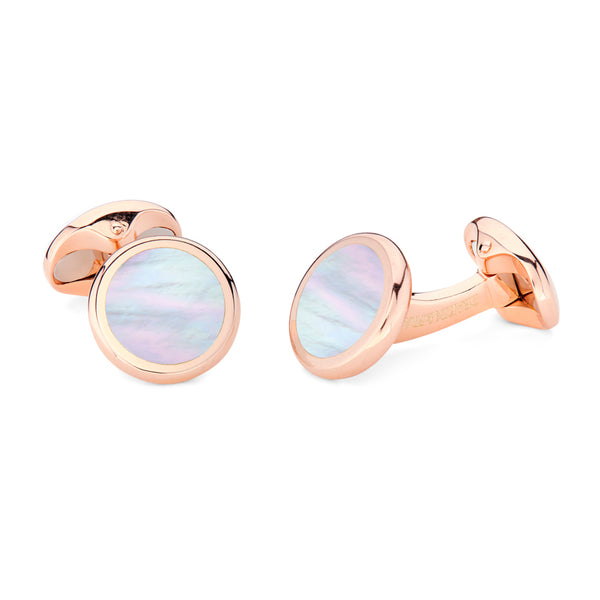 Deakin & Francis Rose Gold Sterling Silver Round Cufflinks With Mother-of-Pearl Inlay