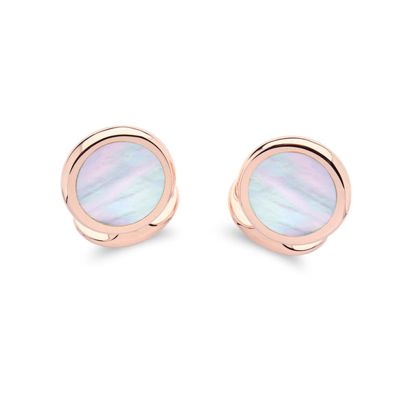 deakin & francis Rose Gold Sterling Silver Round Cufflinks with Mother-of-Pearl Inlay