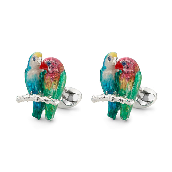 Deakin & Francis Silver Love Birds Sprung Oval Cufflinks