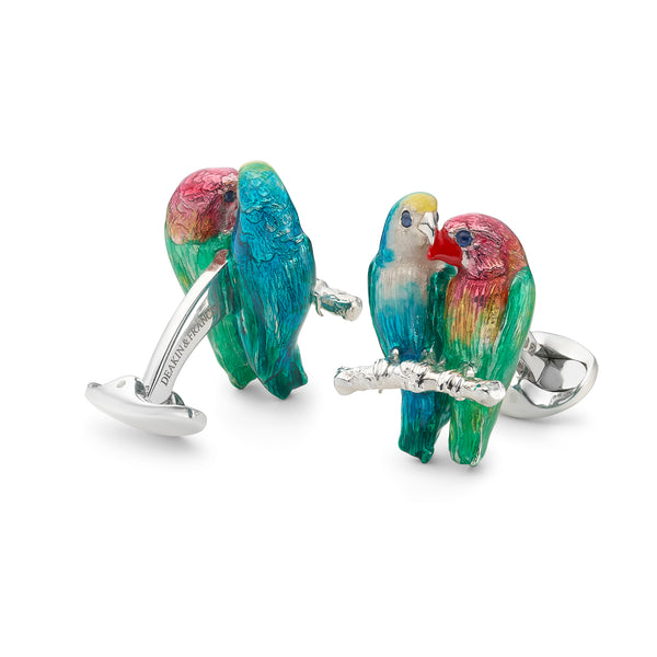 Deakin & Francis Silver Love Birds Sprung Oval Cufflinks