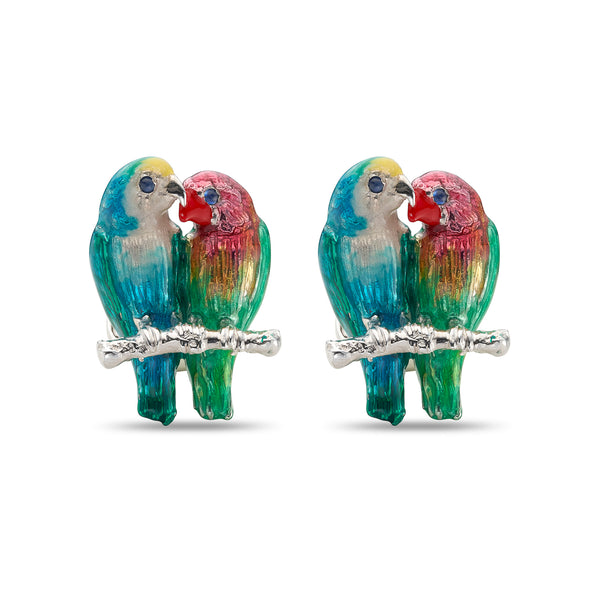 deakin & francis Silver Love Birds Sprung Oval Cufflinks