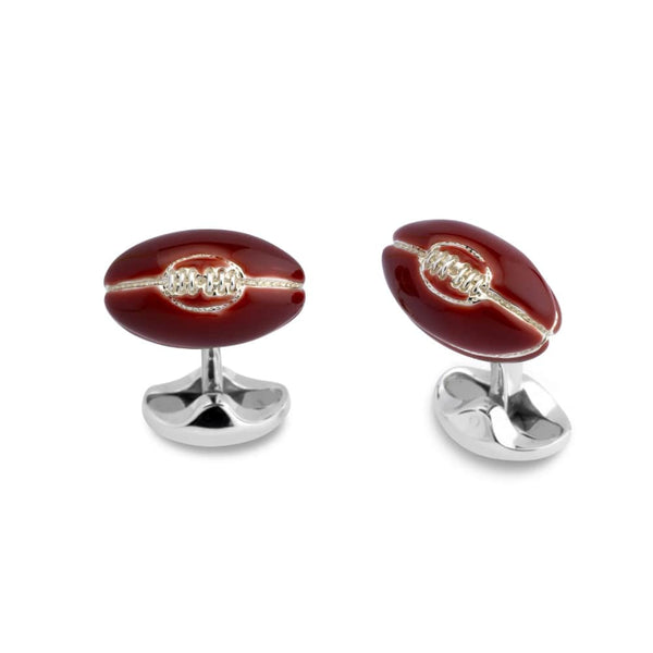 deakin & francis Silver Rugby Ball Cufflinks with Brown Enamel