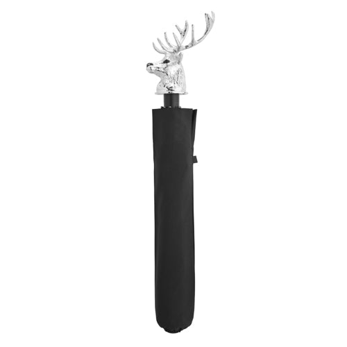 Deakin & Francis Small Black Umbrella With Stag Head Handle In Silver Finish