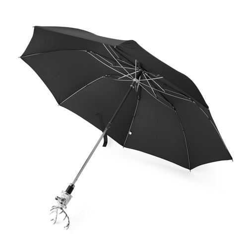 Deakin & Francis Small Black Umbrella With Stag Head Handle In Silver Finish
