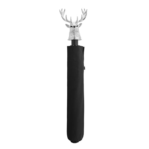 deakin & francis Small Black Umbrella With Stag Head Handle In Silver Finish