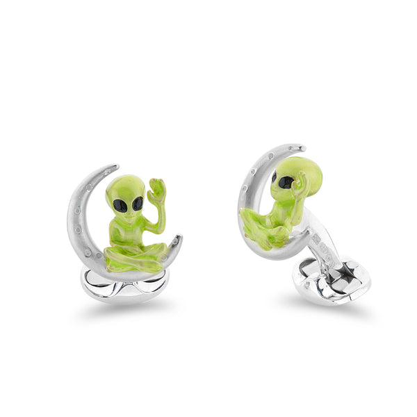deakin & francis Sterling Silver Alien And Moon Cufflinks
