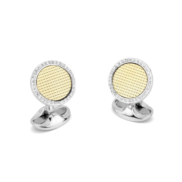 deakin & francis Sterling Silver and 18ct Gold Hobnail Cufflinks With Diamond Boarder