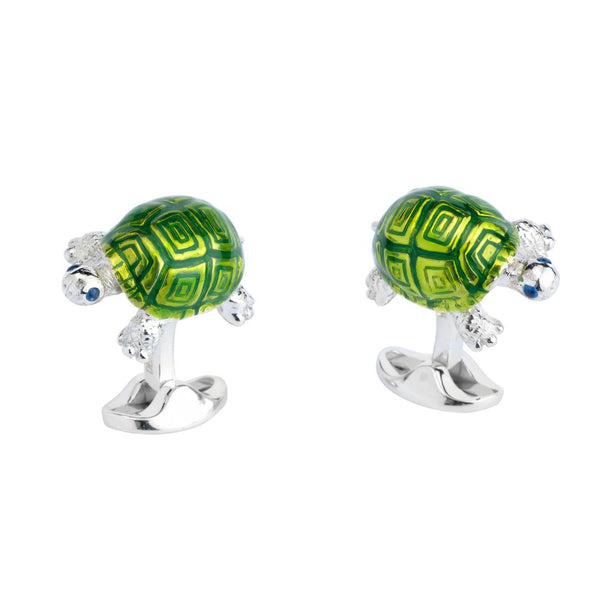 deakin & francis Sterling Silver and Green Enamel Tortoise Cufflinks