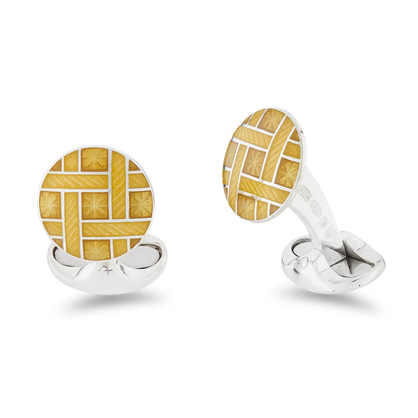 deakin & francis Sterling Silver and Mustard Yellow Enamel Lattice Design Cufflinks