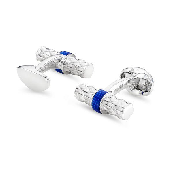 Deakin & Francis Sterling Silver Bar Cufflinks With Blue Enamel Centre