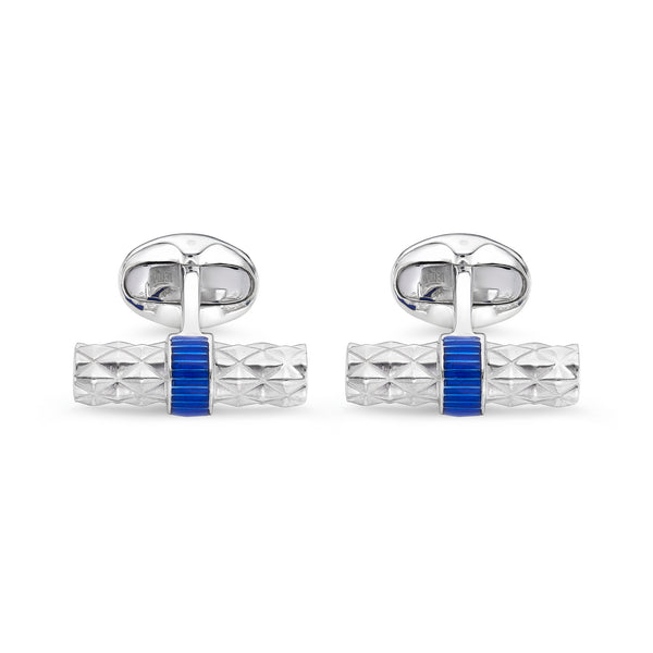 deakin & francis Sterling Silver Bar Cufflinks with Blue Enamel Centre