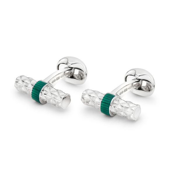 Deakin & Francis Sterling Silver Bar Cufflinks With Green Enamel Centre