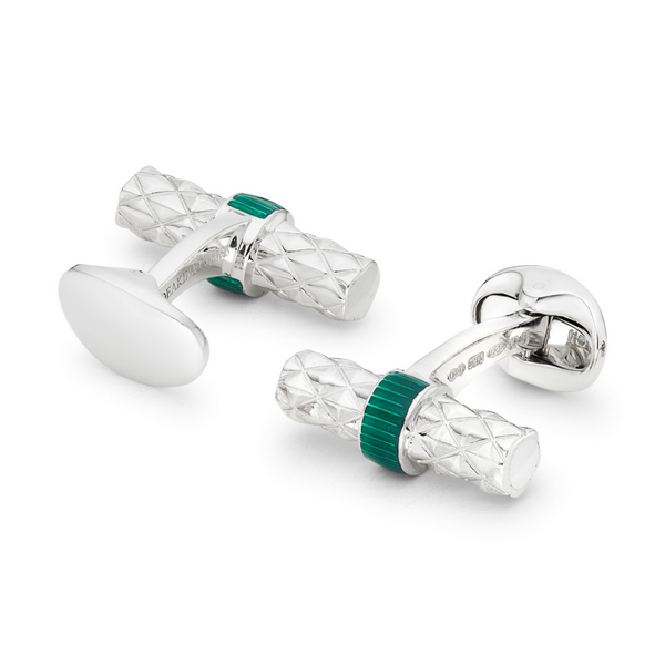 Deakin & Francis Sterling Silver Bar Cufflinks With Green Enamel Centre