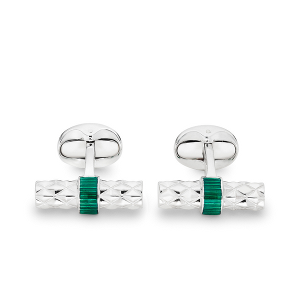 deakin & francis Sterling Silver Bar Cufflinks with Green Enamel Centre deakin & francis Sterling Silver Bar Cufflinks with Green Enamel Centre