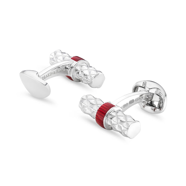 Deakin & Francis Sterling Silver Bar Cufflinks With Red Enamel Centre