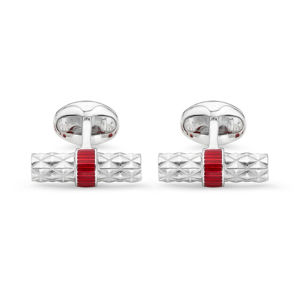 deakin & francis Sterling Silver Bar Cufflinks with Red Enamel Centre
