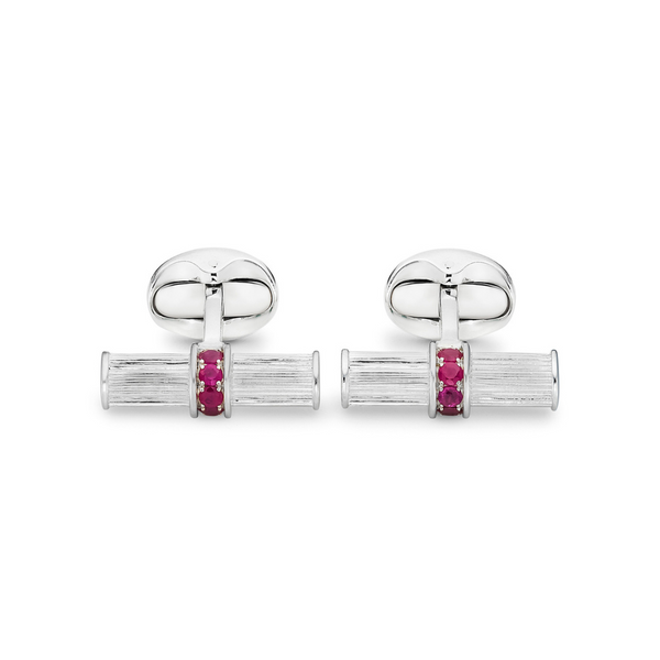 Deakin & Francis Sterling Silver Bar Cufflinks With Ruby Centre