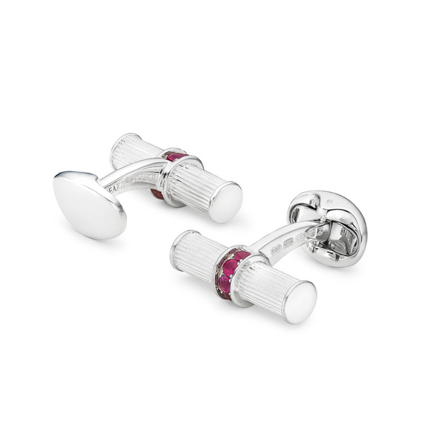 Deakin & Francis Sterling Silver Bar Cufflinks With Ruby Centre