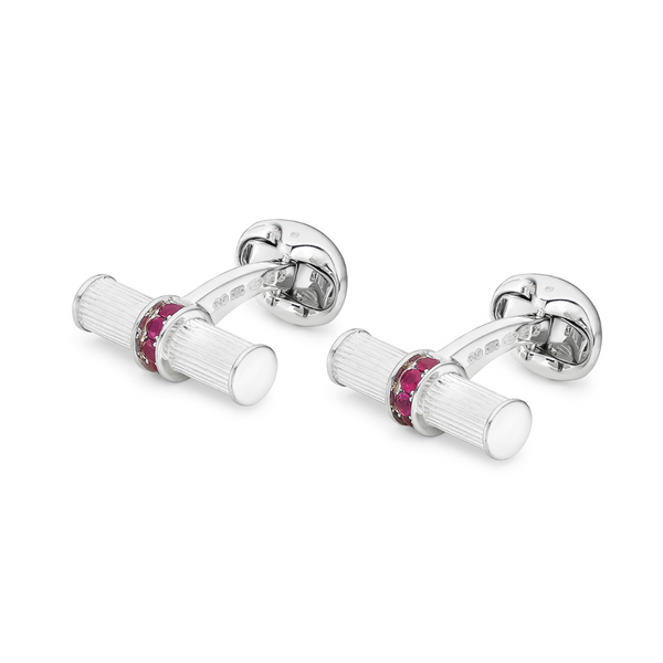 deakin & francis Sterling Silver Bar Cufflinks With Ruby Centre deakin & francis Sterling Silver Bar Cufflinks With Ruby Centre