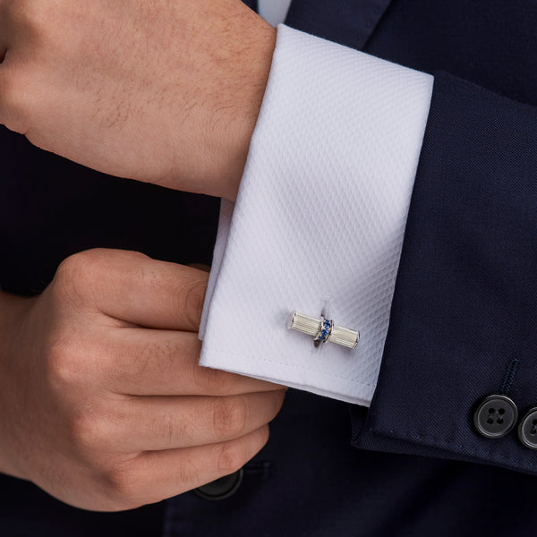 Deakin & Francis Sterling Silver Bar Cufflinks With Sapphire Centre