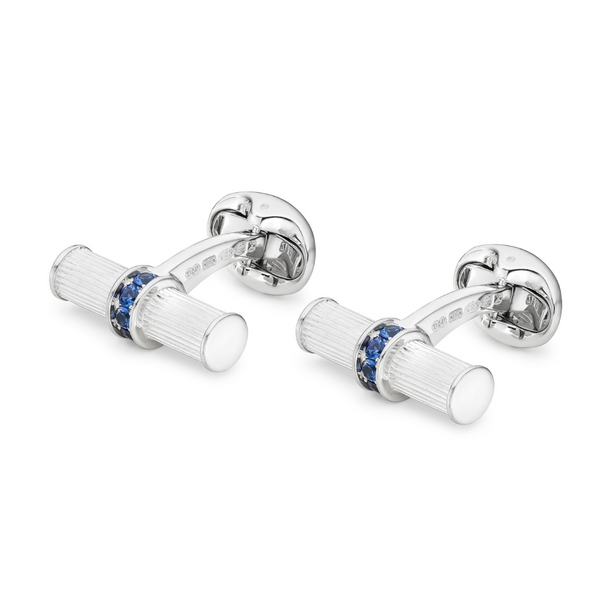 deakin & francis Sterling Silver Bar Cufflinks With Sapphire Centre