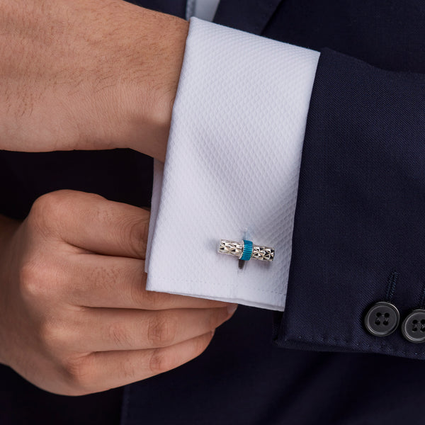 Deakin & Francis Sterling Silver Bar Cufflinks With Turquoise Enamel Centre