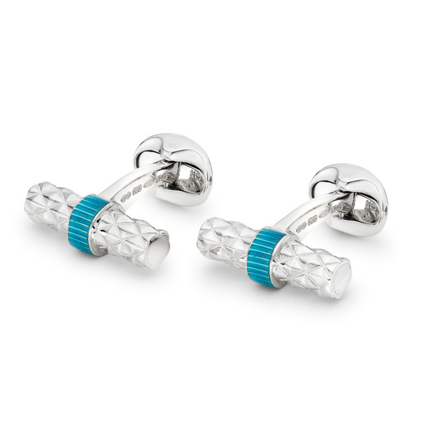Deakin & Francis Sterling Silver Bar Cufflinks With Turquoise Enamel Centre