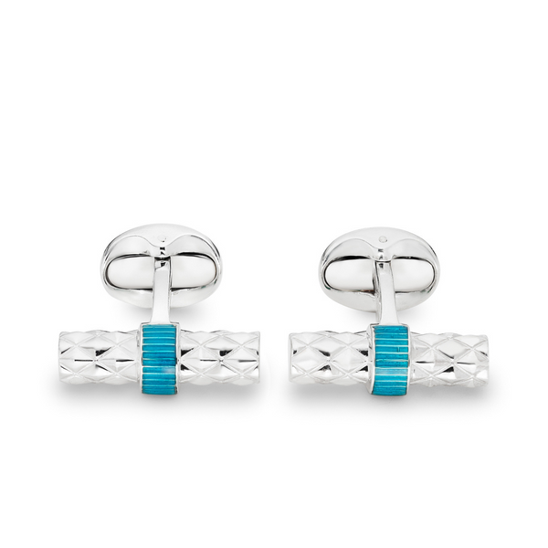 deakin & francis Sterling Silver Bar Cufflinks with Turquoise Enamel Centre