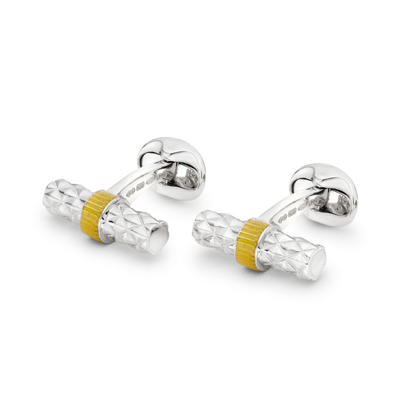Deakin & Francis Sterling Silver Bar Cufflinks With Yellow Enamel Centre